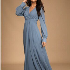Lulus Slate Blue Long Sleeve Maxi Dress
